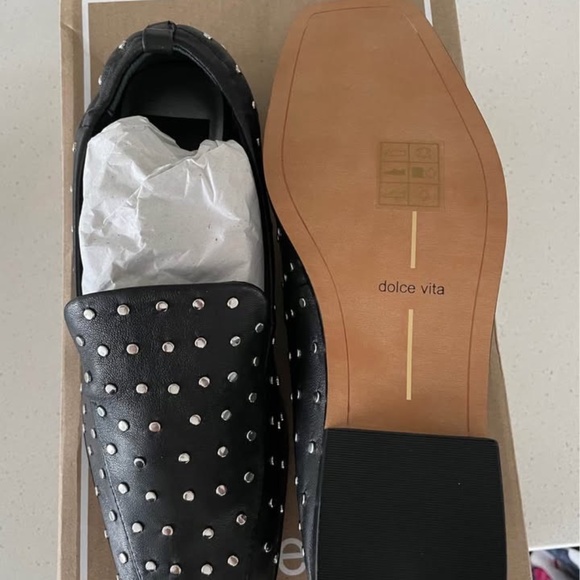 Dolce Vita Beny Studded Black Leather Loafers Size 6 - Picture 3 of 4
